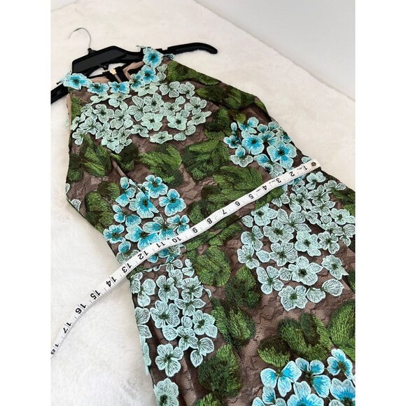 New Bronx and Banco Size US 4 Embroidery Cocktail Dress Hydrangea Blue/Green - Picture 4 of 14